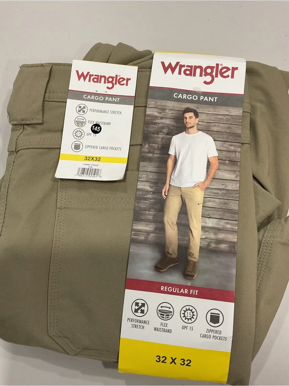 Wrangler Mens Regular Fit Cargo Pants Tan Performance Stretch 32x32 NEW